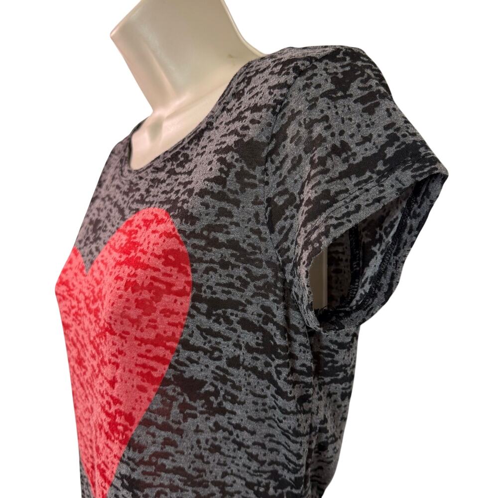 INC International Concepts Black Red Heart Burn Out Short Sleeve T Shirt - Picture 6 of 13